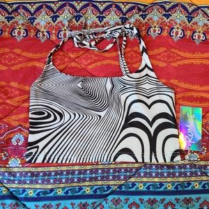 Black and white psychedelic stretch crop halter top